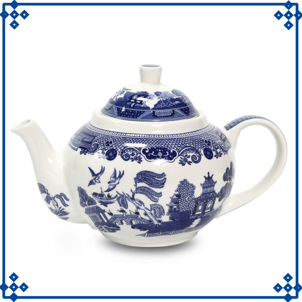 Willow Teapot 1 Litre Ceramic Tableware Collectible Antique Oriental Style Blue