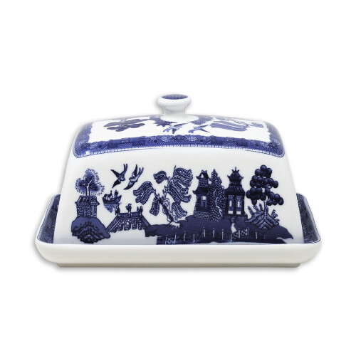 Blue Willow Butter Dish Covered Server Ceramic Tableware Antique Oriental Style 2