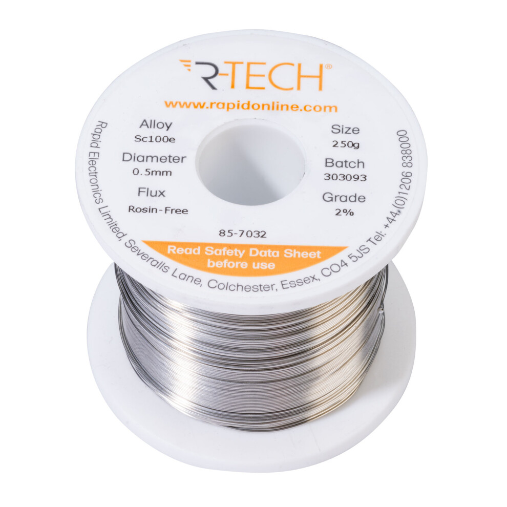 R-Tech 857032 Sc100e Solder 2% Rosin-Free Hf Flux Halide-Free 0.5Mm 250G Reel 5053556008841