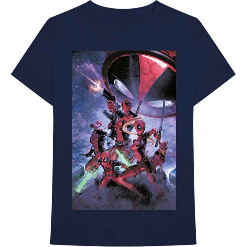 Marvel Deadpool T Shirt Deadpool Family New Official Mens Navy Blue