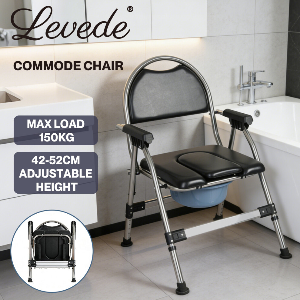 Levede Folding Commode Chair Adjustable Height Bedside Toilet Shower Seat 150Kg