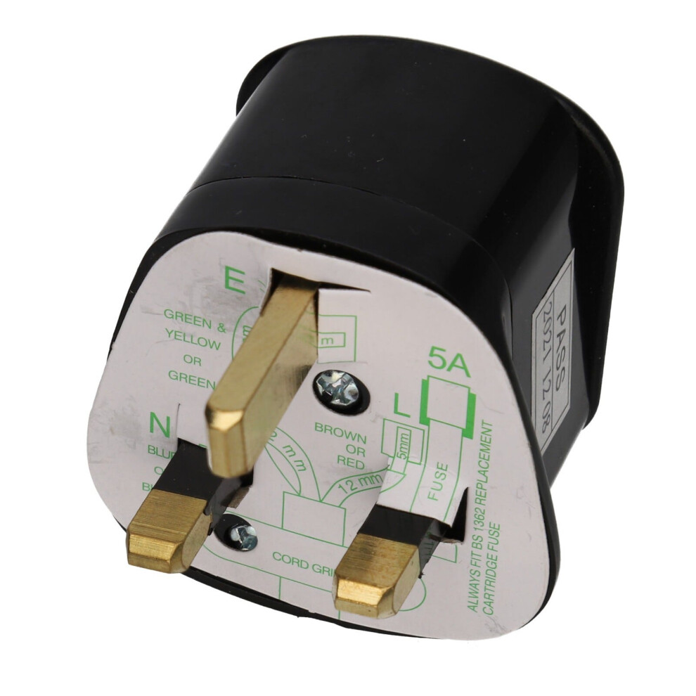 Kenable Rewireable Surge Protected 3 Pin Uk Mains Plug Fitted 5A Amp Fuse Black