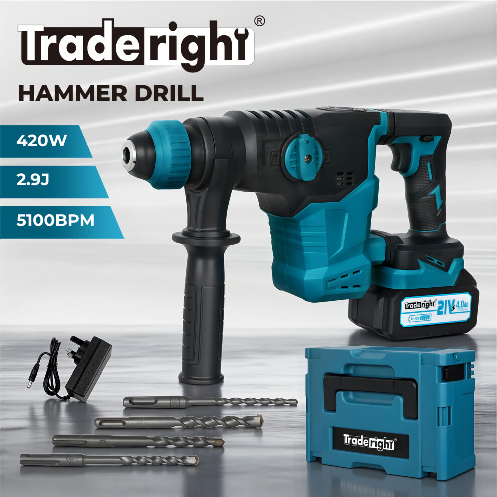 Traderight 21V Cordless Rotary Hammer Drill Sds Plus Concrete Impact Drill Tool 9356877219528