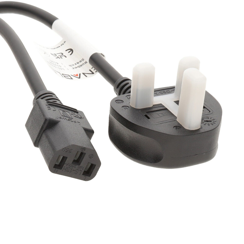 Kenable Power Cable Uk Plug (10A Fused) To Iec C13 1.00Mm H05z1z1-F Lszh Lead 2M Black