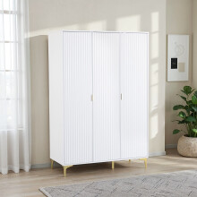 Miami 3 Door Wardrobe - White with Gold Feet