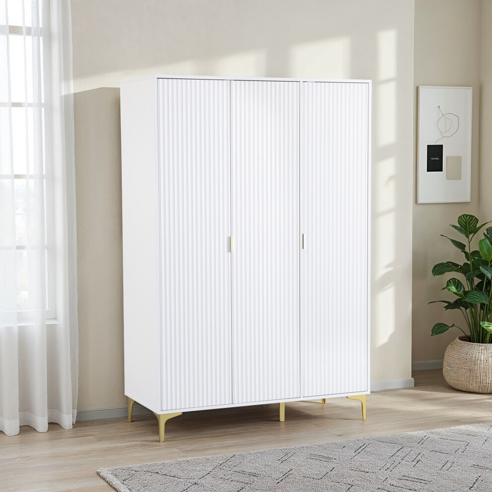 Seconique Miami 3 Door Wardrobe - With Gold Feet White