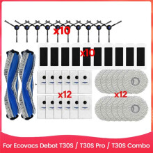 46PCS Brush Dust Bag Filter and Mop Cloth Set for Debot T30S T30SPro T30SCombo Vacuum Cleaner Replacement Parts