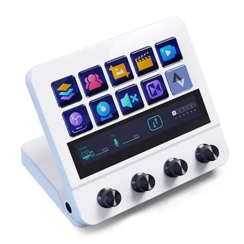 Mbox N4 Stream Deck Stand Touch Strip 10-Key Visual Macro Keyboard Quad-Dial Interface Dual Usb-C Usb-A Hub White 1