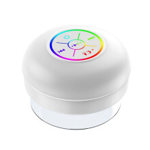 Waterproof Speaker LED Colorful Luminous Small Speaker Large Suction Cup for Bathroom & Outdoor Use White