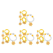 4Sets Kids Light Yellow Daisy Pearl Bracelet Set Girls Elastic Jewelry