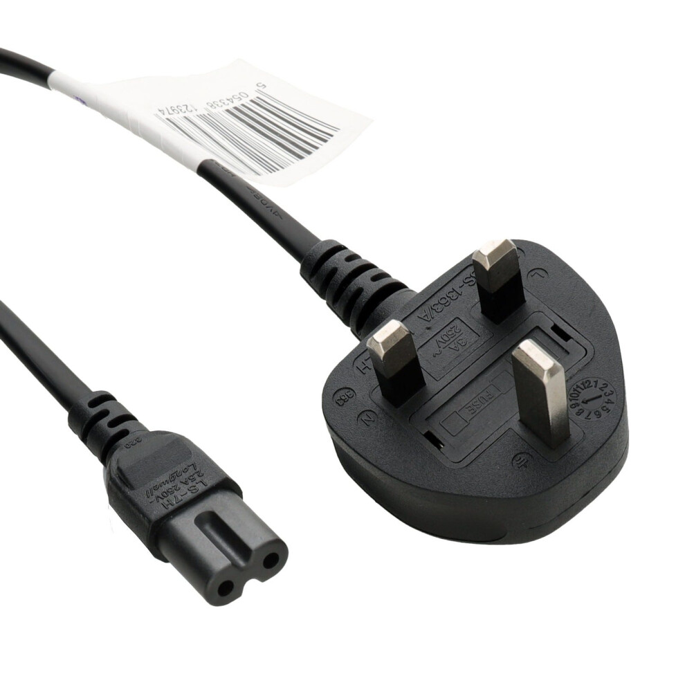 Kenable Black Power Cable Uk Plug (3A Fused) To C7 (Figure 8) 0.75Mm H03z1z1h2-F Lszh Lead 2M