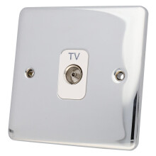 DETA VE1264CHW TV Socket Isolated Female Wall Faceplate Chrome White Insert