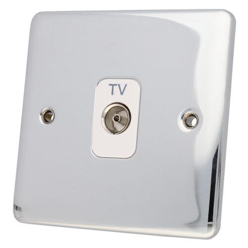 DETA VE1264CHW TV Socket Isolated Female Wall Faceplate Chrome White Insert