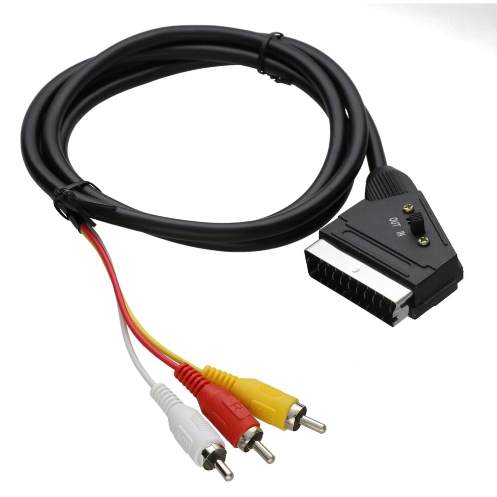 Scart Plug In/Out To Rca 3 X Phono Plugs Av Cable 1.5M Red/White/Yellow 5054338121314
