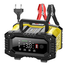 FOXSUR 10A/5A Car Motorcycle Battery Charger 12V/24V Charger Lithium AGM GEL Lead-Acid LiFePO4 Battery Charger EU PLUG