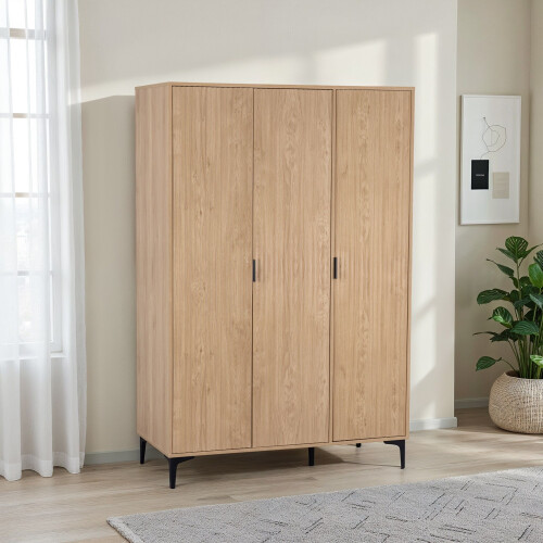 Seconique Miami 3 Door Wardrobe - Oak Effect with Black Feet