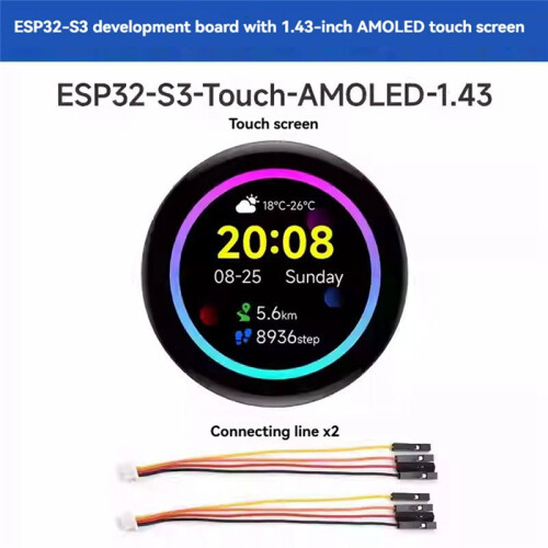 ESP32-S3 1.43inch AMOLED Display Development Board 466x466 QSPI Interface Round Display W Accelerometer Gyroscope Sensor 2