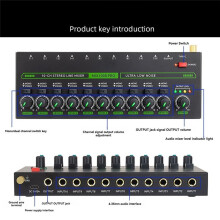 Professional Audio Mixer 10 Channel Stereo Mixer with RGB Light & Ultra Low Noise DC5V Easy Operation UK Plug