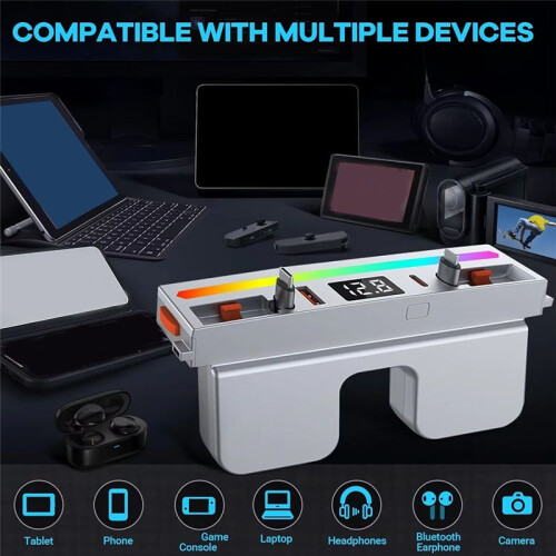 USB Hub Docking Station with Rainbow Light 4  Retractable Light-Ning&Type-C Fast Charging for  Model 3 2