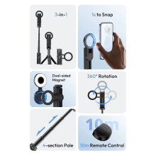 New JJ03 Magnetic Phone Tripod Wireless Phone Grip Selfie Stick Desktop Tripod for  16 15 14 13 Pro Pro Max