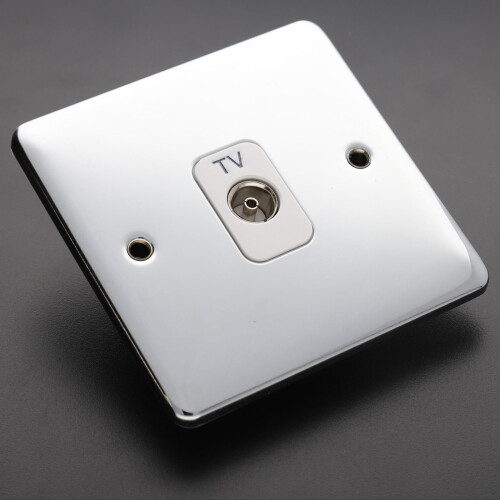 DETA VE1264CHW TV Socket Isolated Female Wall Faceplate Chrome White Insert 1