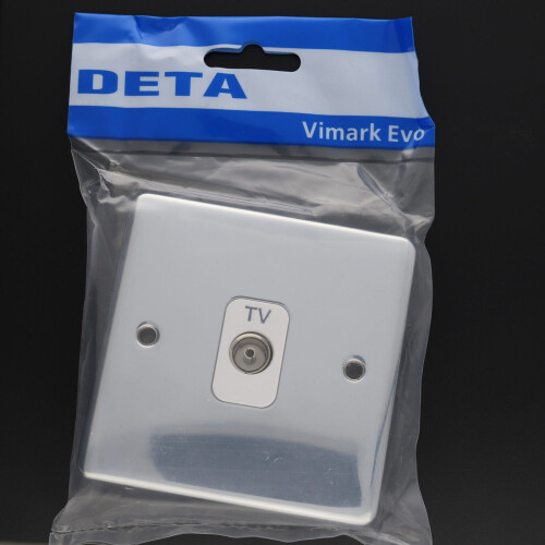 DETA VE1264CHW TV Socket Isolated Female Wall Faceplate Chrome White Insert 2
