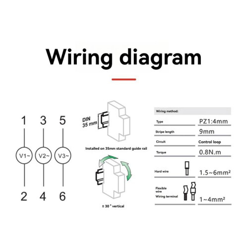 -3R LED Three Phase Voltmeter  Digital Display Modular Voltage Meter 80-500VAC Din Rail V1 V2 V3