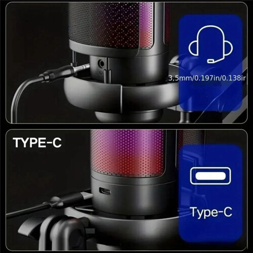 Gaming USB Microphone with Bracket Computer Desktop Mic RGB Game Conversation Voice Recording Condenser Microphone 2