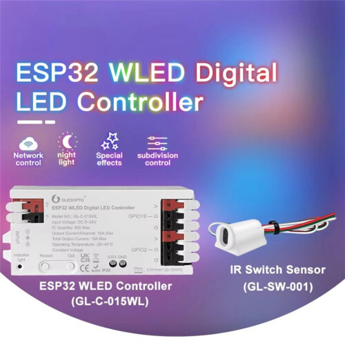 GLEDOPTO ESP32 WLED LED Controller RGBIC LED Strip Light Dynamic Lighting IR  Sensor Gesture-Aware Trigger WS2811 SK6812 B 2