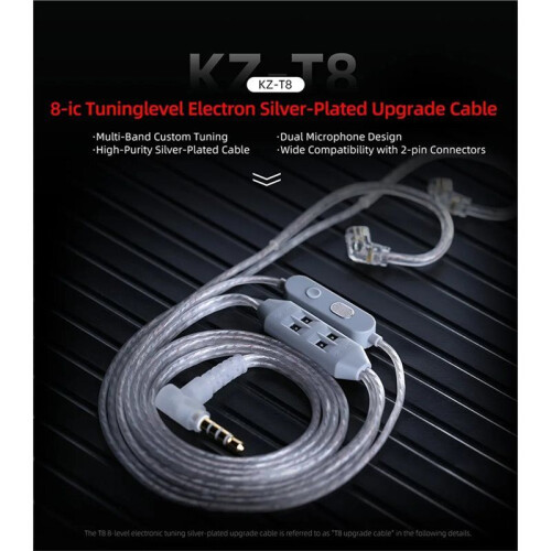 KZ T8 Upgrade Cable 8-Gear Electronic Tuning Silver-Plated Upgrade Cables T8 3.5MM with MIC 2