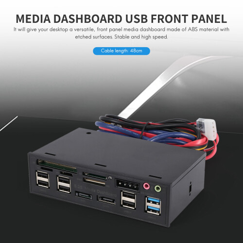Multifuntion 5.25" Media Dashboard Card Reader USB 2.0 USB 3.0 20 pin e-  Front Panel 1