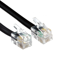 RJ10 Plug to RJ10 Plug Comms Cable Flat Telecoms Lead Straight Wired Black 0.5m