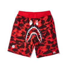 (Red,3XL)Summer Leisure New Popular Logo Camouflage Shark Head Printed Shorts Youth