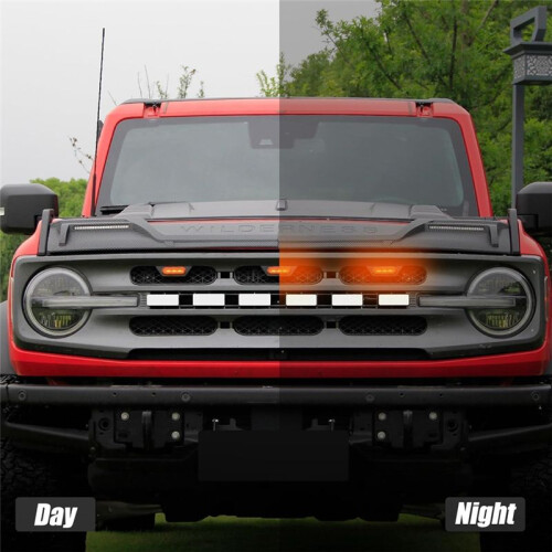 Front Grill Inserts with Amber Light for  Bronco 2021-2024 2/4 Door Front Mesh Grille Inserts Grills Frame Trim 2