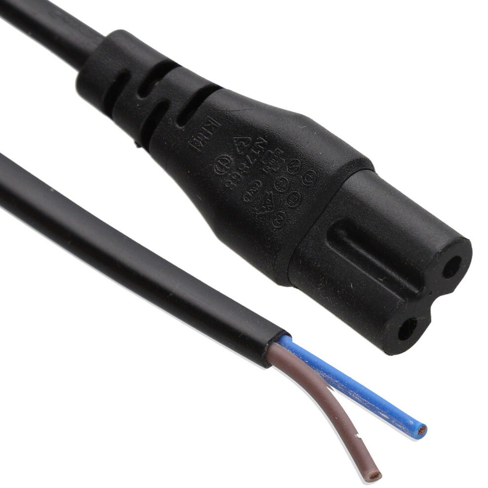 Kenable Power Cord C7 Figure 8 Fig Of 8 Lead To Bare End 2 Core Cable 5M Black