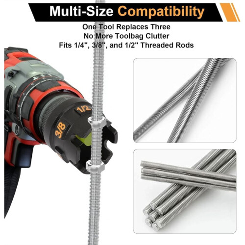 Nut Zipper Drill Attachment, Hex Shank Nut Driver for 1/4in 3/8in 1/2in Threaded Rods,Nut Drill Bit Socket Wrench Tool 1