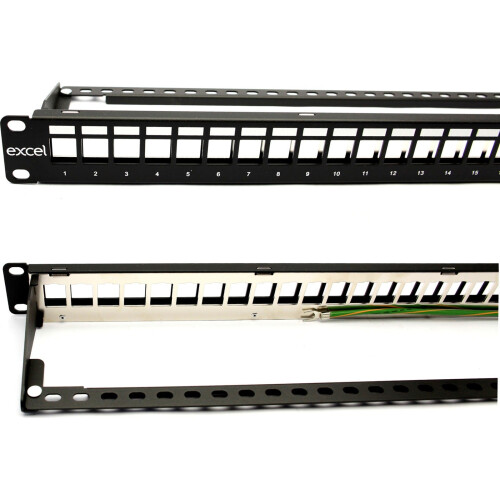 Excel Keystone Jack Mount 24 Port Patch Panel Metal Cable Management Bar 19 inch
