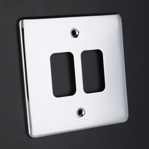 DETA G2802CH 2G Grid 2 Switch Outlet Single Plate Wall Slimline Faceplate Chrome 1