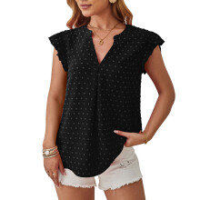 Bluză ușoară pentru femei, decolteu în V, mâneci cu volane, cămașă lejeră, elegantă, casual, de vară, material respirabil, croială