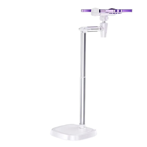 Mobile Phone Holder Mount 360 Rotatable Live Broadcast Bracket Height Adjustable Desktop Smartphone Stand Holder White
