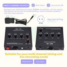 Microphone Preamp 3-Band Equalizer Balanced XLR Interface 60db Gain Mic Pre Amp for Dynamic and Condenser Mic US Plug B