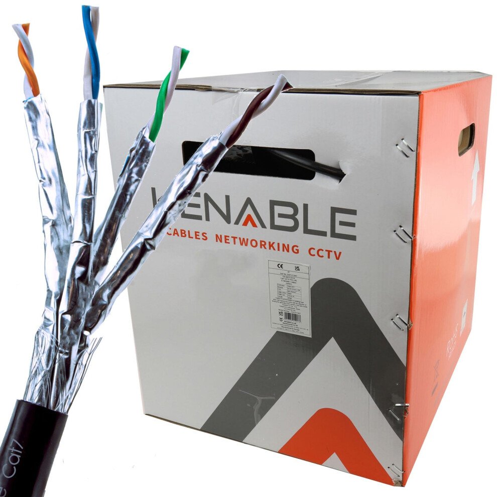 Kenable External Shielded Cat7 Outdoor Use Copper Ethernet Cable S/Ftp Reel 305M Black