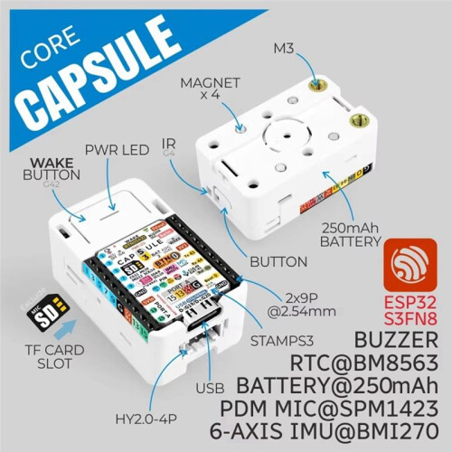 M5Capsule Multi-Function Embedded IoT Development Board W/ M5StampS3 IOT BMI270 IMU Infrared Storage Clock Buzzer 2