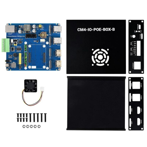 For Raspberry Pi Compute Module 4 PoE -Computer (Type B) Based ,with Metal Case Cooling Fan CM4 PoE IO Board EU Plug