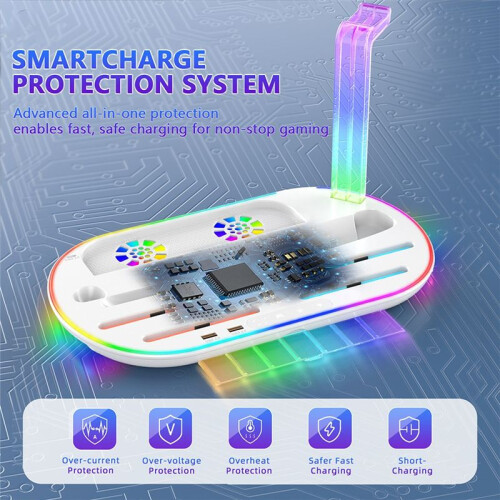 For  2 Multi-Function Dock NS2 Controller Charging Stand with RGB Lighting Cooling Charging Storage White 1