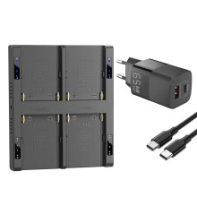 4-Channel NP-F Battery Fast Charger with PD 65W Power Plug,for NP-F550 F570 F770 F930 F950 F970 Battery EU Plug