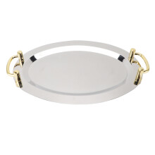46cm Stainless Steel Platter with Gold Handle, Multifunctional Serving Plate