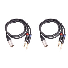 2X Dual 6.35mm 1/4 in to XLR Male Y Splitter Cable,3Pin XLR Male to Dual 6.35mm Plug Audio Microphone Cable,6.6Feet