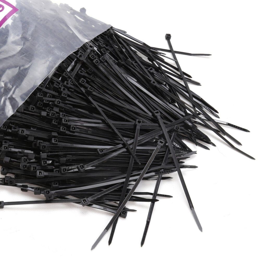 Entie Cable Ties 2.5Mm X 100Mm Nylon 66 Ul Approved [1000 Pack] Black 5054338124414