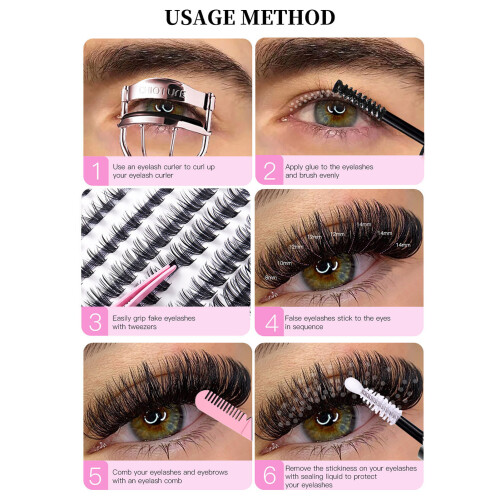 240pcs D Curl False Eyelash Clusters Set for DIY Lash Extensions 10-16mm 2